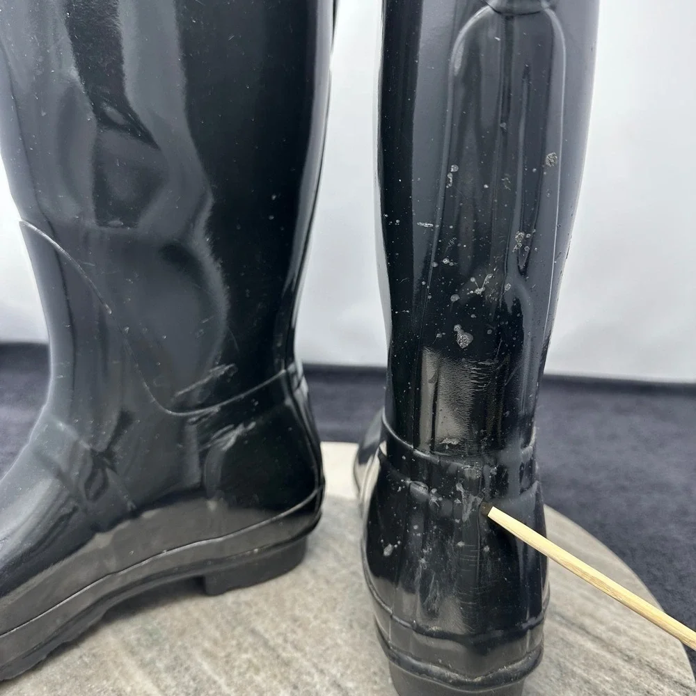 Hunter Original Tall Gloss Rain Boots Black Waterproof Womens US 7 Adjustable